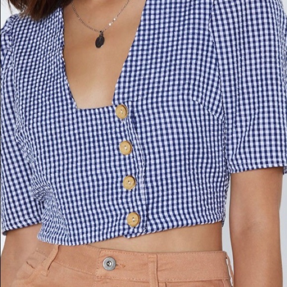 Gingham Crop Blouse - Picture 2 of 8